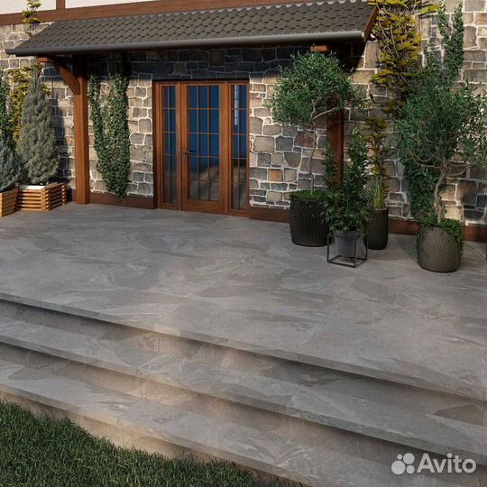 Керамогранит ступень Estima Terra TE02 серый неполированный 1200х300х10 мм