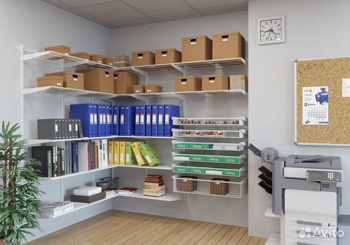 Настенные стеллажи, гардеробные системы