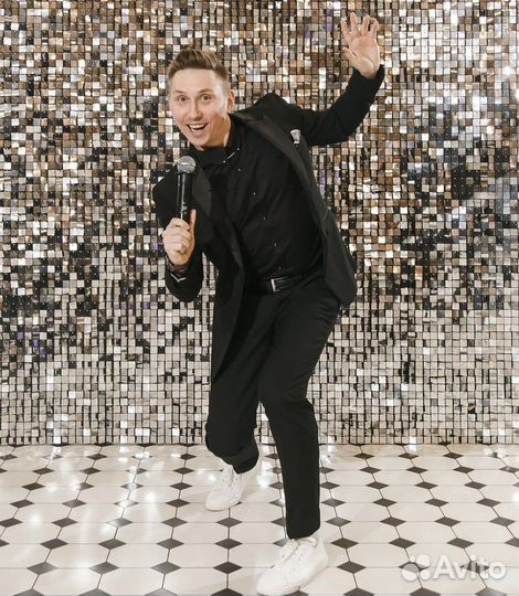 Фотозона из живых пайеток, фон, пайетки