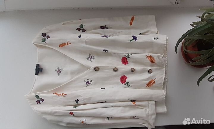 Блузка белая женская Topshop лён с вышивкой