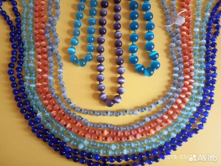 Бусы кошачий глаз. В ассортименте. Натуральный кам