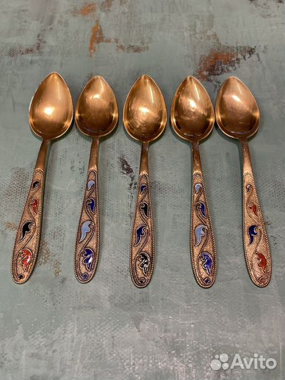 Серебряные ложки 4 шт СССР 875 проба с позолотой