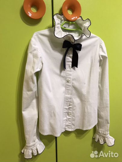 Блузки школьные белые с длинным рукавом для девочк