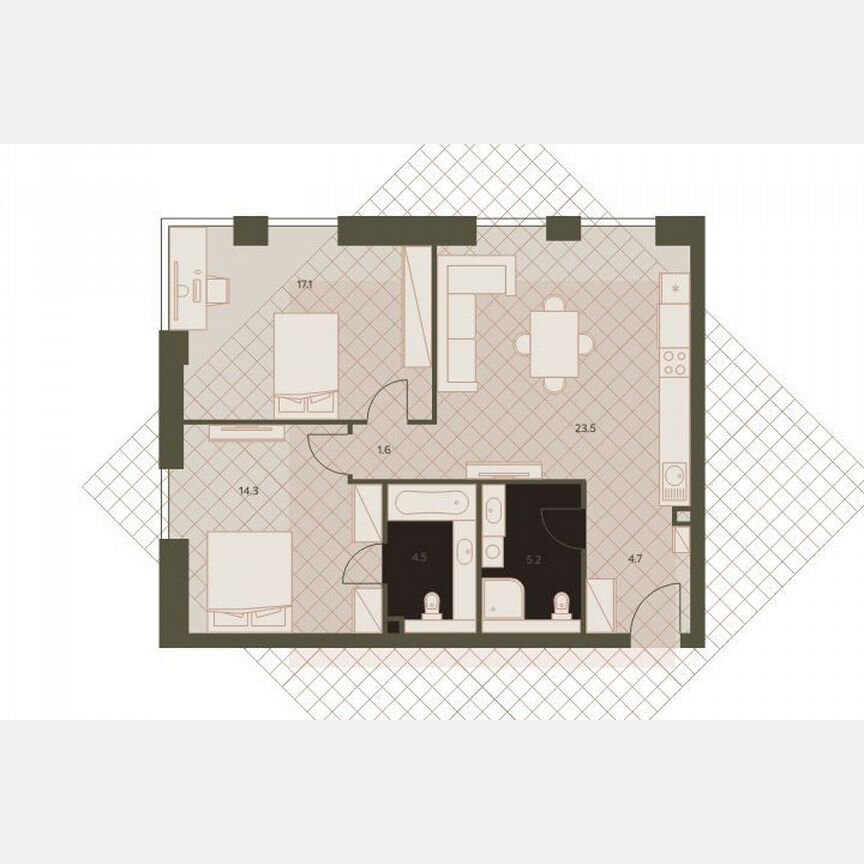 2-к. квартира, 70,9 м², 7/42 эт.