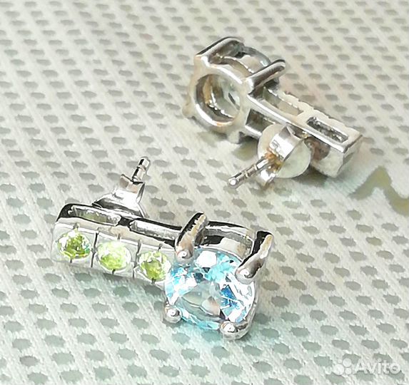 Серьги серебро топаз, перидот С356