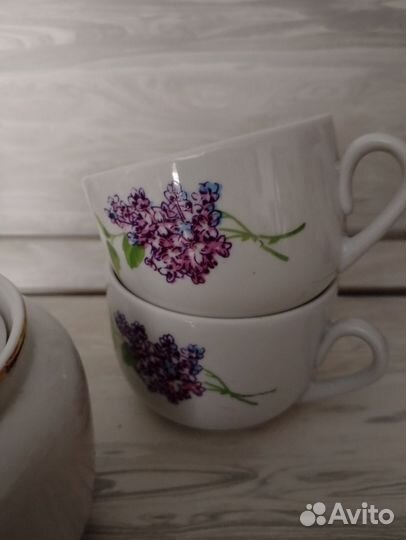 Чайные кружки и сахарница сирень Вербилки