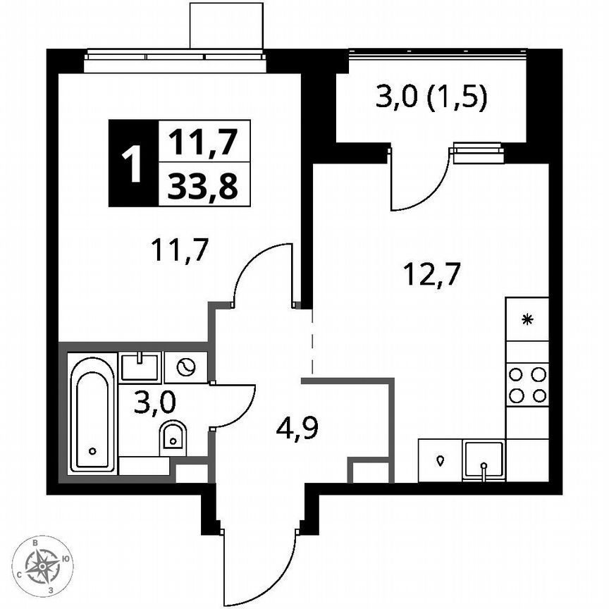 1-к. квартира, 33,8 м², 16/17 эт.