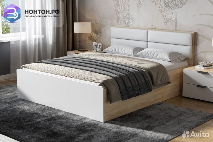 Кровать Норд 1.6 м дуб сонома / софт пломбир