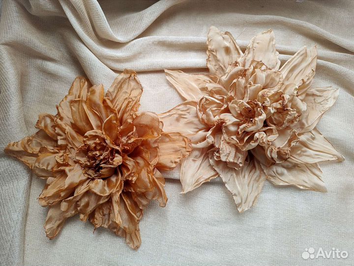 Большая 26 см брошь цветок цвет кэмел визон