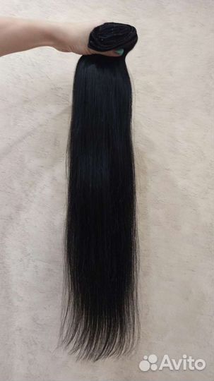 Волосы на заколках черные натуральные 55-60 новые