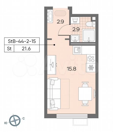 Квартира-студия, 21,6 м², 12/24 эт.