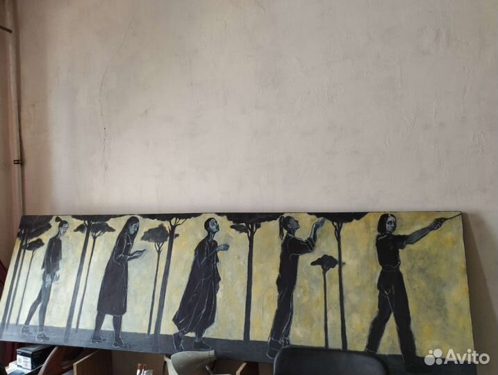 Картина маслом 70х250 см авторская работа арт