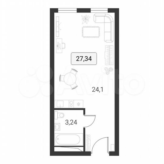Апартаменты-студия, 27,3 м², 3/10 эт.