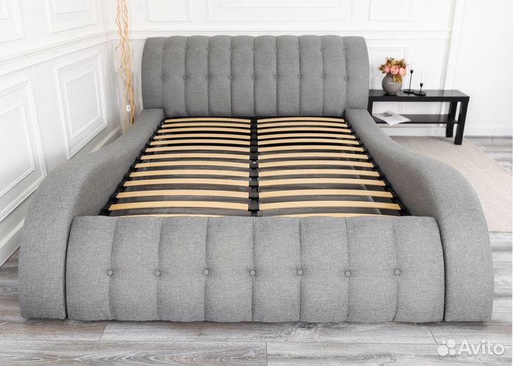 Кровать 200х200 рогожка серая
