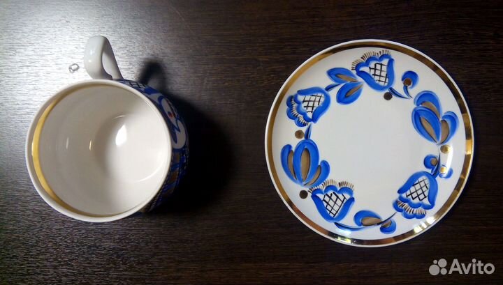 Чайная пара гигант Синяя птица Вербилки 50-60 гг