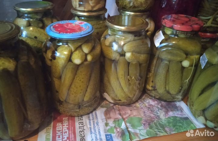 Огурцы маринованные, грибы опята