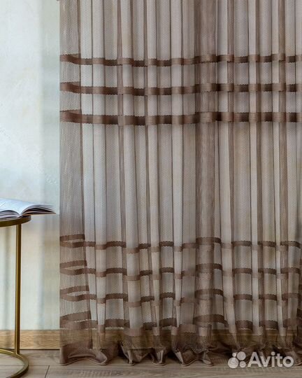 Крупная сетка тюль Фрида Капучино