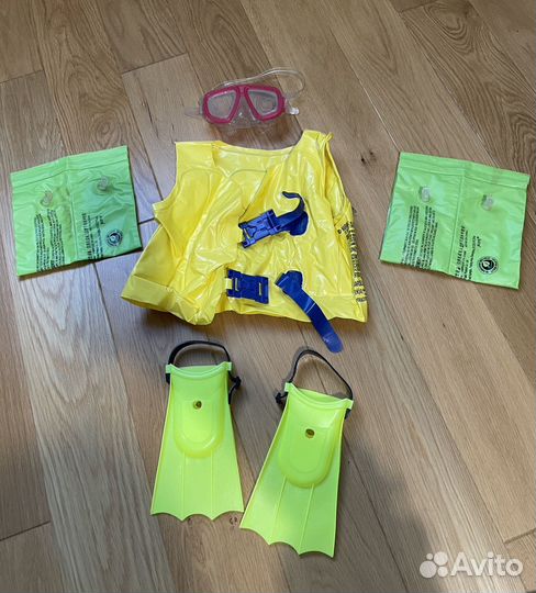 Нарукавники для плавания, жилет, маска