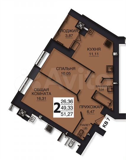 2-к. квартира, 51,3 м², 3/10 эт.