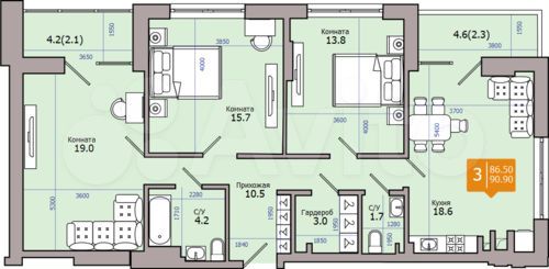 3-к. квартира, 90,9 м², 18/18 эт.