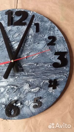 Часы настенные на холсте, абстракция- море