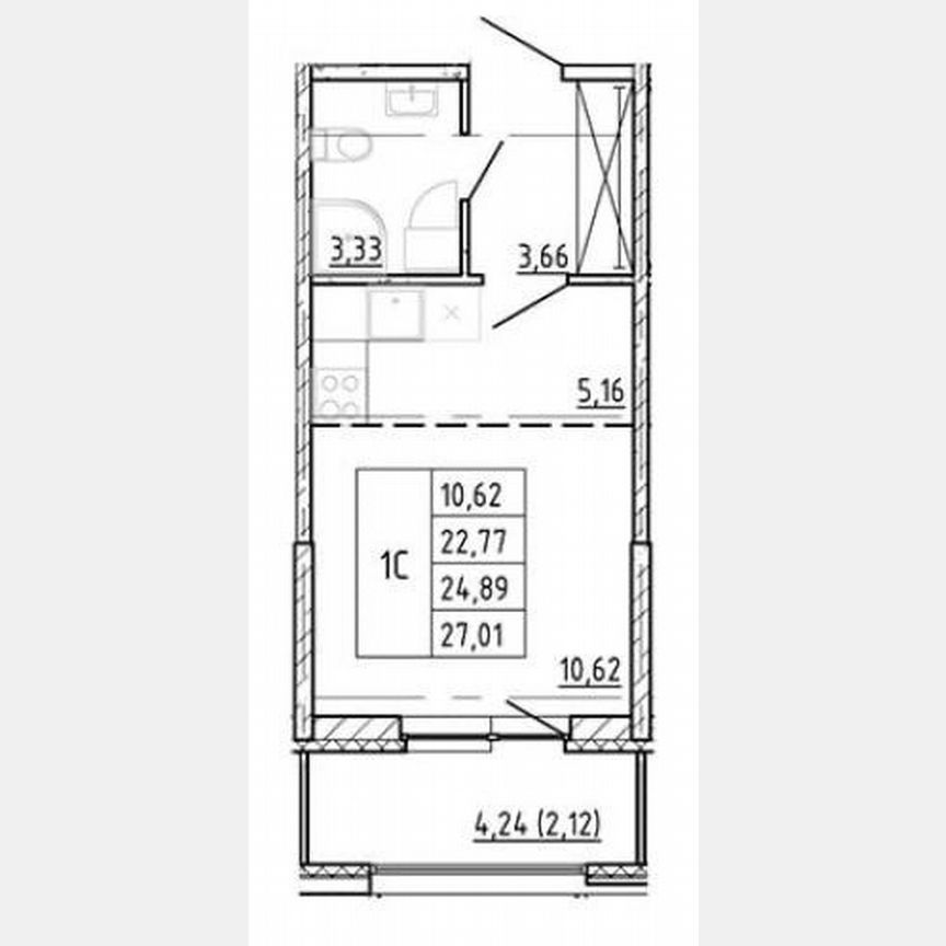Квартира-студия, 27 м², 2/13 эт.