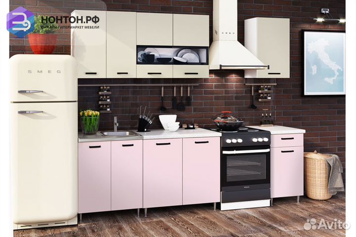 Кухня Рио-2 1.8м бежевый / розовый