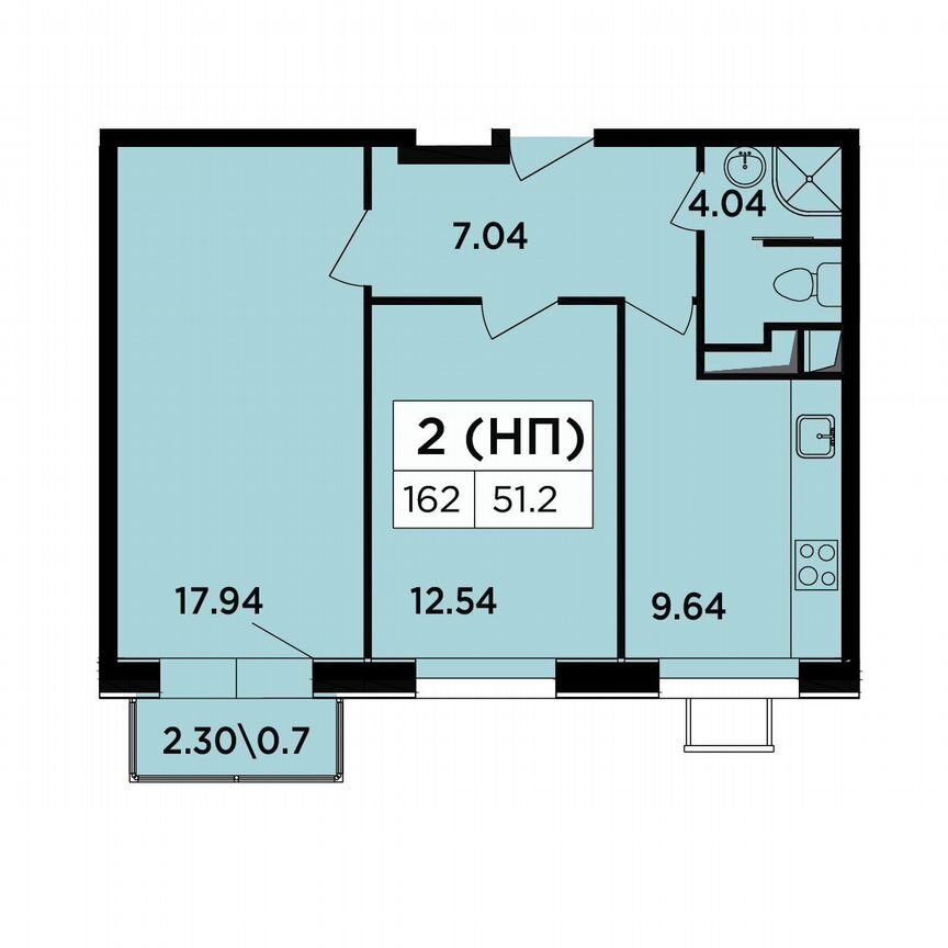2-к. апартаменты, 51,2 м², 8/18 эт.