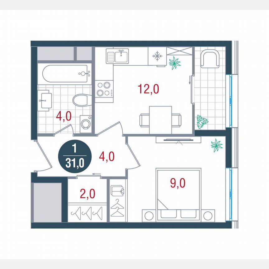 1-к. квартира, 31 м², 24/26 эт.