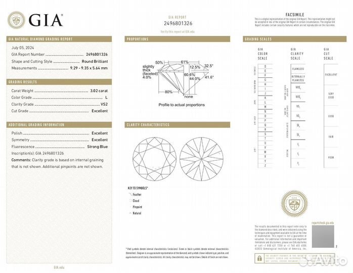 Серьги пусеты с бриллиантами 3.01ct.L/VS2 и 3.02ct