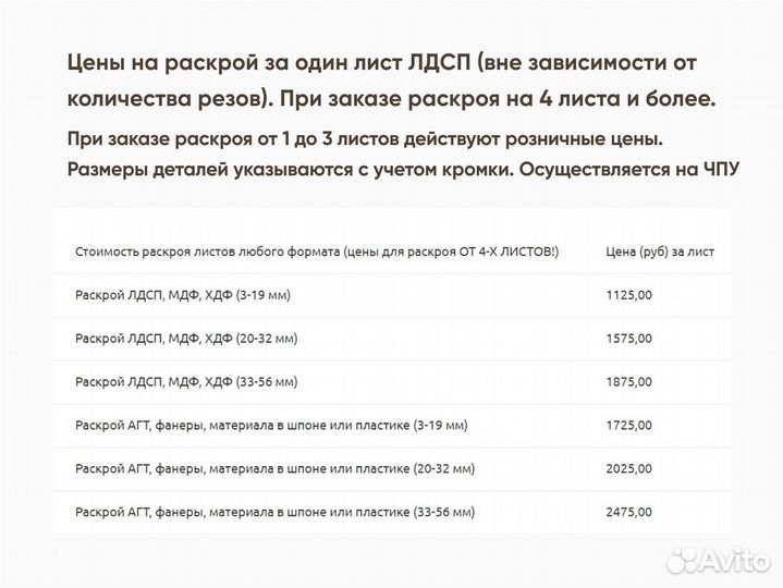 Производство раскрой распил кромление лдсп