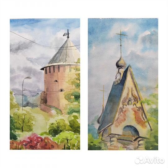 Акварель этюды картина живопись город