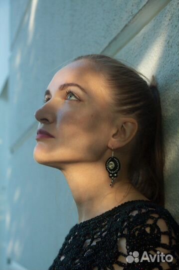 Серьги Сутажные с кристаллами Черные металлик блес