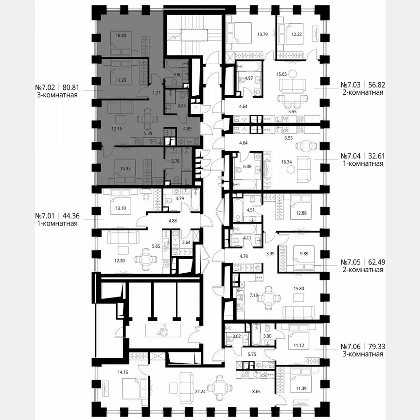 3-к. квартира, 80,8 м², 7/27 эт.