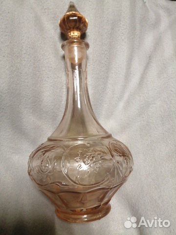 Графин розовый пресованный хрусталь 40годов