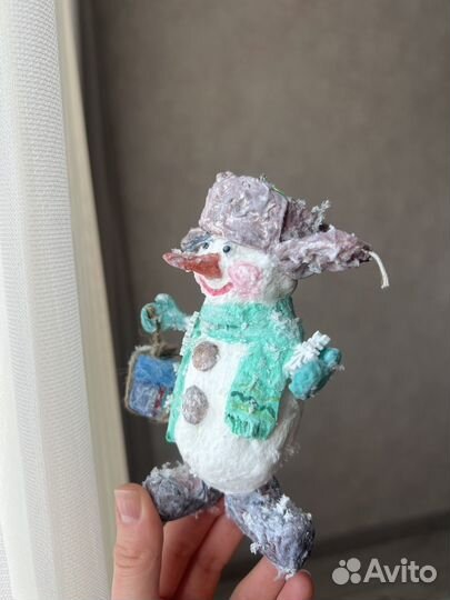 Ватная игрушка на елку (снеговик)