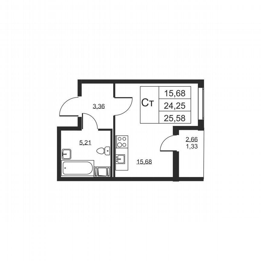 Квартира-студия, 25,6 м², 9/19 эт.