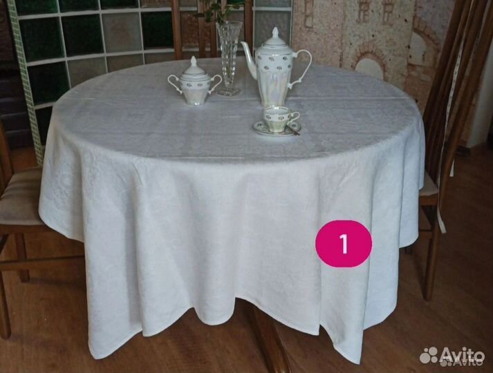 Натуральная скатерть лён СССР белая салфетки