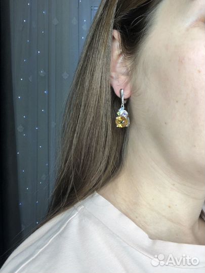 Цитрин,топаз,аметист,хризолит,серьги