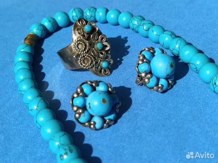 Комплект бусы бирюза серьги винтаж