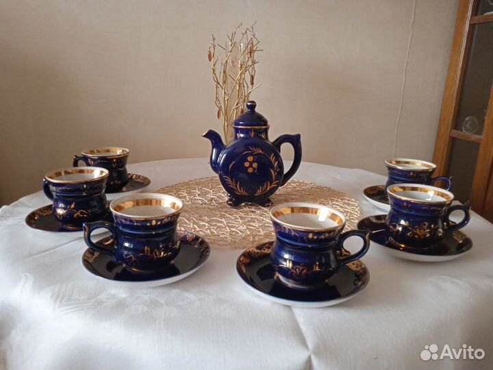 Сервиз чайный 13 предметов, гжель кобальт, СССР