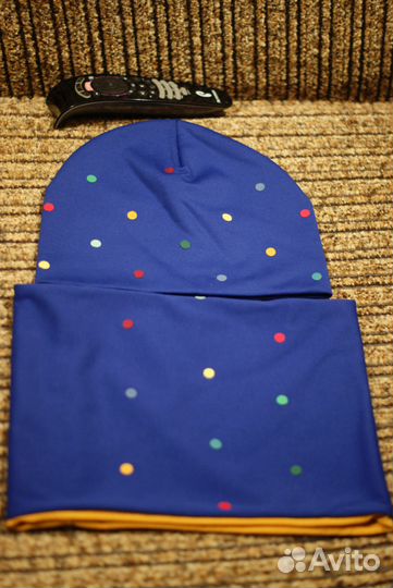 Новый комплект шапка+хомут на двочку 4х-12 лет