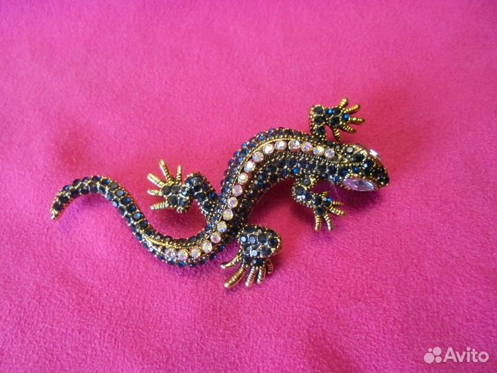 Брошь Чудо-ящерица бижут сплав стразы 3 х 6.5