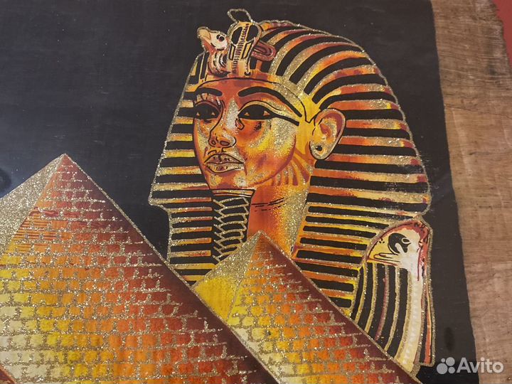 Папирус большой с позолотом в раме, стекло 80х60