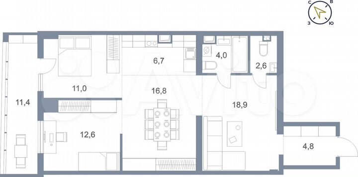 1-к. квартира, 88,8 м², 13/25 эт.