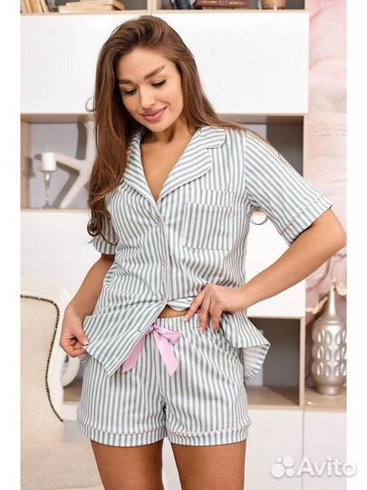 Пижама женская с шортами и рубашкой из хлопка