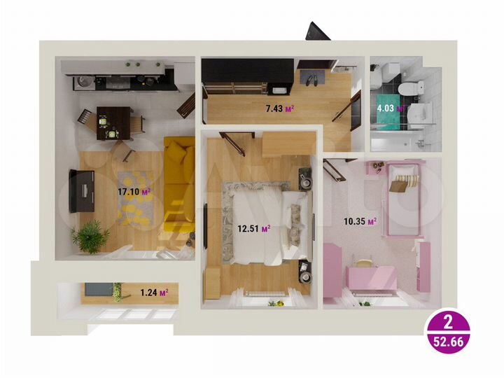 2-к. квартира, 52,7 м², 5/7 эт.