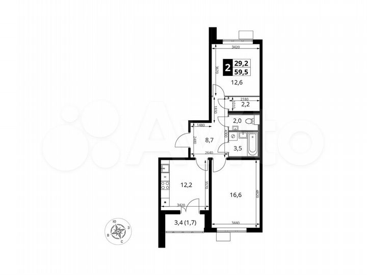 2-к. квартира, 59,5 м², 14/25 эт.