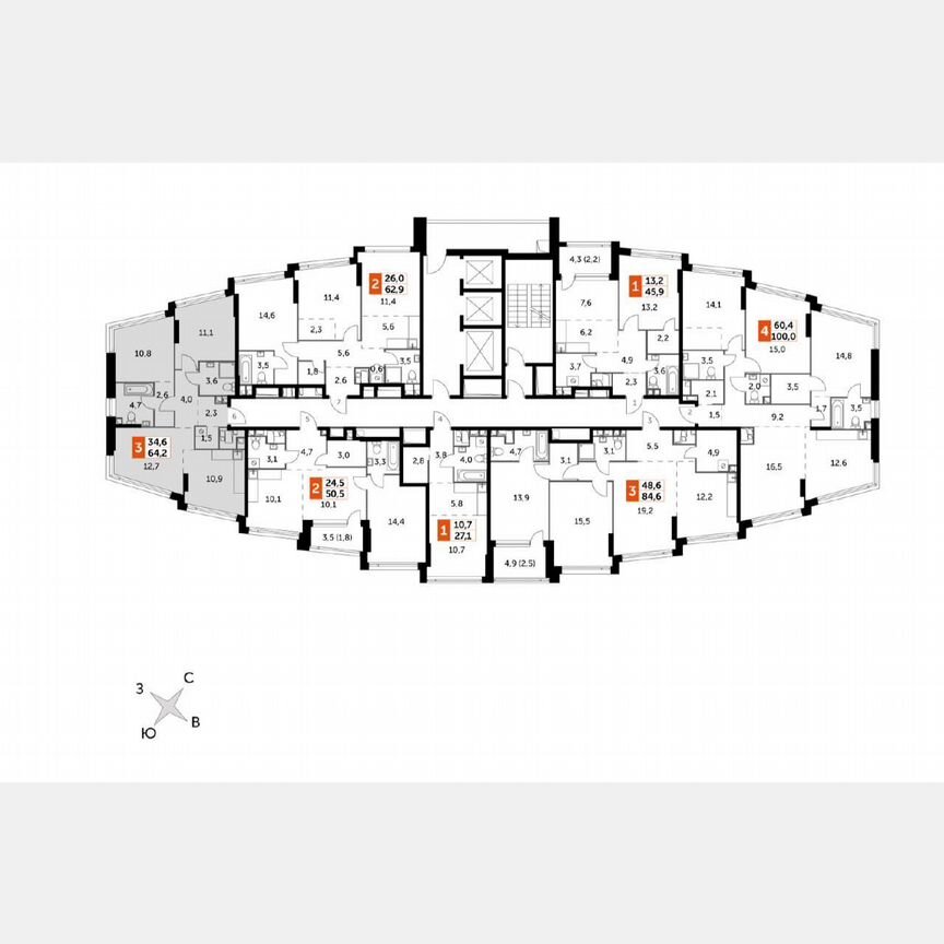 3-к. квартира, 64 м², 21/29 эт.