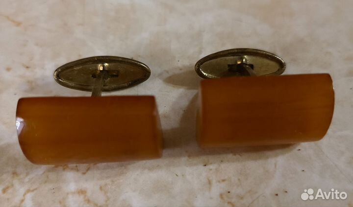 Винтажные запонки с янтарем, СССР, 60-70-е гг